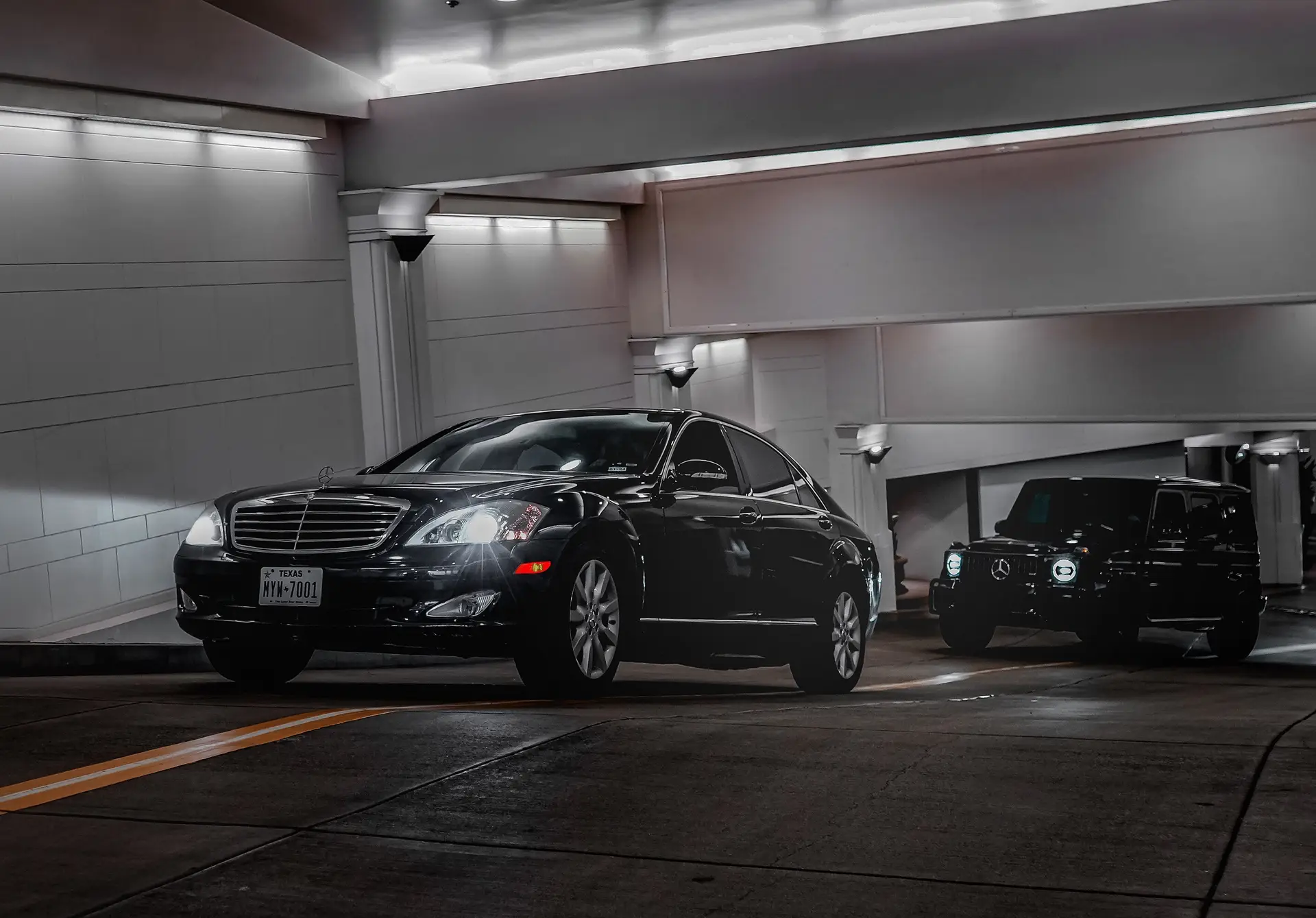 Black Mercedes in urban setting